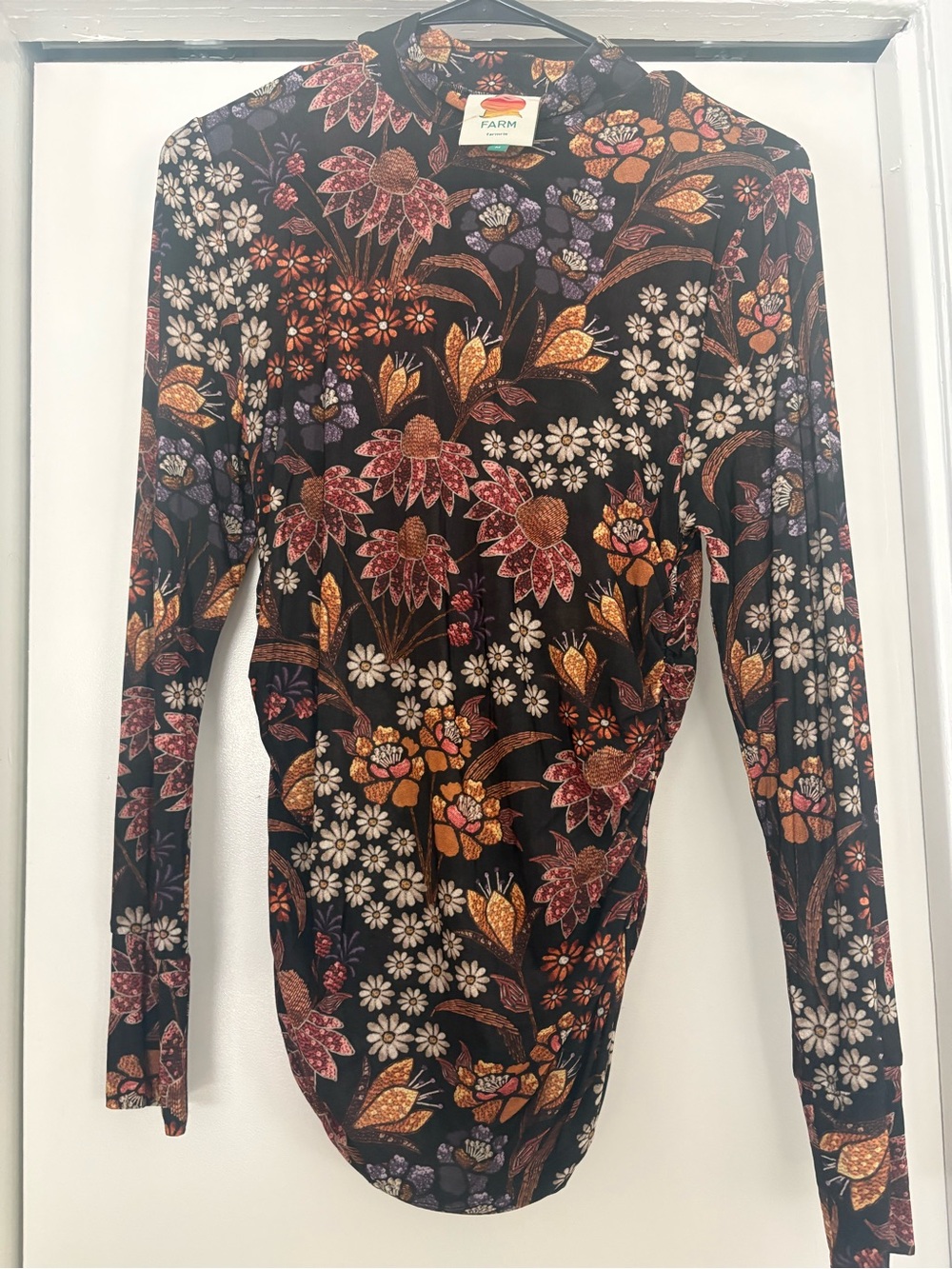 FARM Rio Black Floral Mock-Neck Long Sleeve Top - Picture 3 of 5